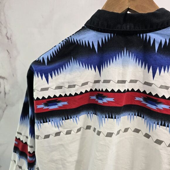 Alamosa Western Shirt Womens Large Black Blue Red Button Up Aztec Southwest - Picture 6 of 14